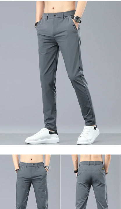 Ice Silk Cool Summer Casual Pants for Men Slim Fashion Stretch Business Korean Trousers Brand Clothing Luxury Men's Pants
