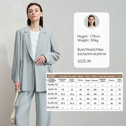 Office Lady Solid Blazers 2025 Autumn New Long Sleeves Loose Coat Notched Business Jacket Belt Women's Clothing 12543025