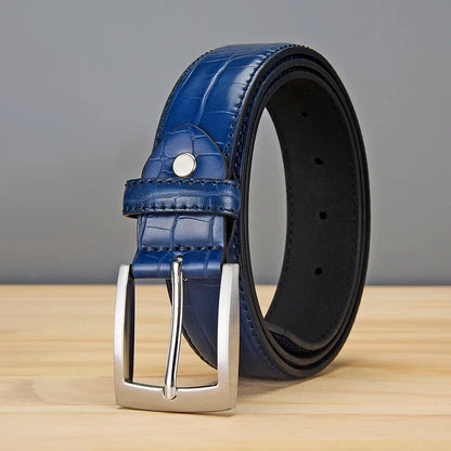 Men's Alligator Pattern Belt - Alloy Buckle, , Square Button, Fashionable Adjustable Dress Belt