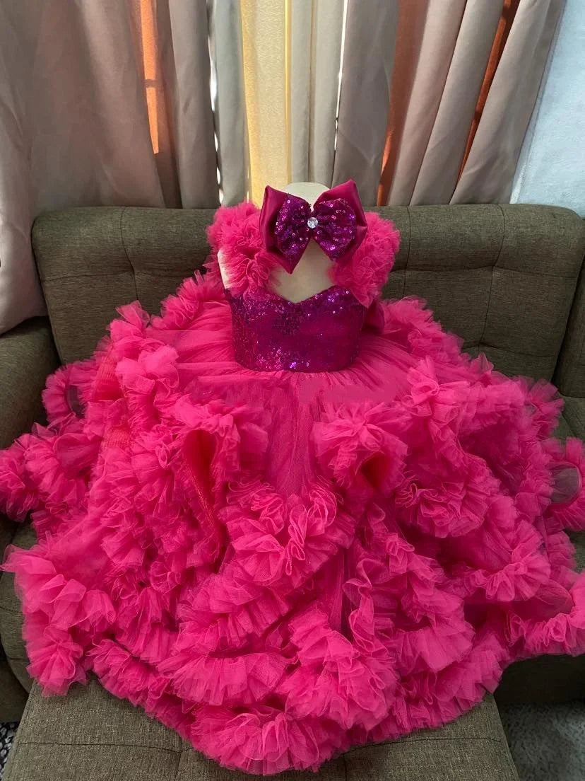 Luxury Ball Gown Girls Birthday Party Gowns Ruffles Sequined Flower Girl Dress For Wedding Customized Princess Child Prom Dress