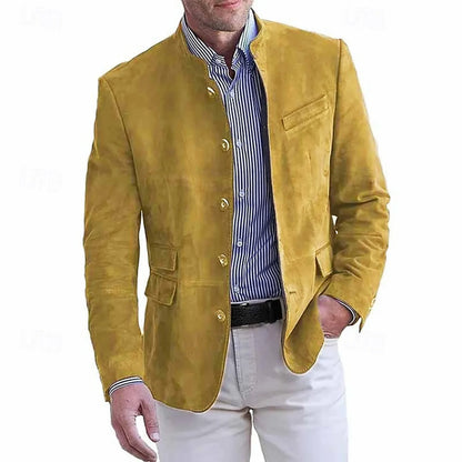 Autumn Winter Men'S Casual Blazer Jacket Stand Collar Long Sleeve Solid Color Single Breasted Button Fashion Jackets