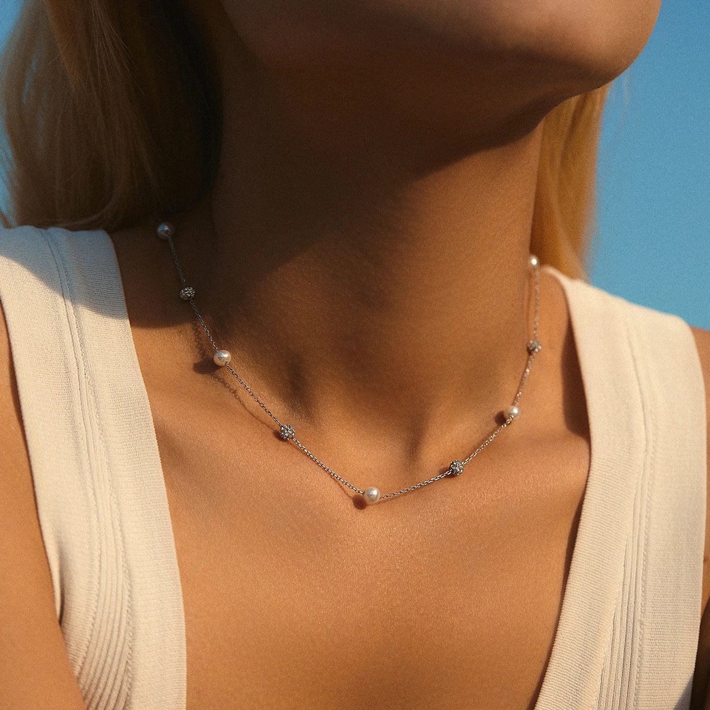925 Sterling Silver Zircon Beads &Pearl Chain Necklaces Pendant For Women Fine Jewelry  Valentine’s Day Gifts