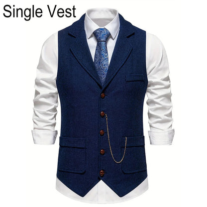 Man Suit Vest British Style Turn Down Collar Male Waistcoat Vintage Single-breasted Business Casual Men Coat Vest