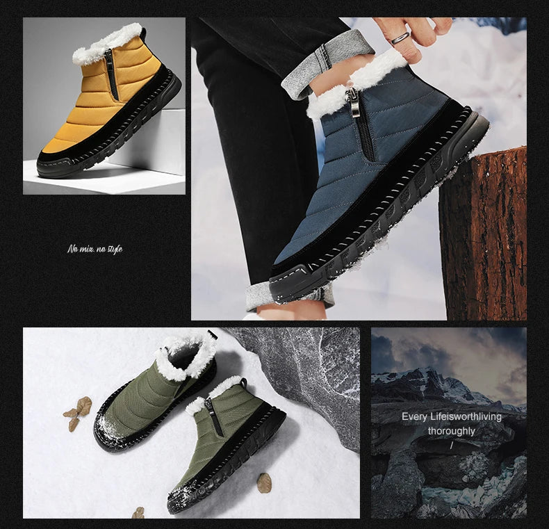 New Fashion Men's Boots Winter Plush Men Snow Boots Warm Fur Ankle Boots Outdoor Non-slip Sneakers Winter Casual  Boots Size 46