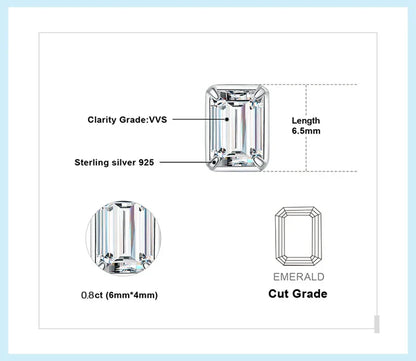 Moissanite D Color 1.6ct/pair Emerald Cut 925 Sterling Silver Stud Earrings for Woman Yellow Rose Gold Plated