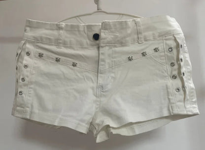 Sexy Low Rise Denim Super Shorts White Women's Summer Rivet Skinny Hot Pant Black Y2k Micro Short Jeans Korean Style Booty Short