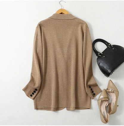 Women Blazer Cashmere Silk Blends Solid Colors Camel Long Sleeve Buttons Down Fashion Jacket Coat  Winter Warm XL XXL LY051