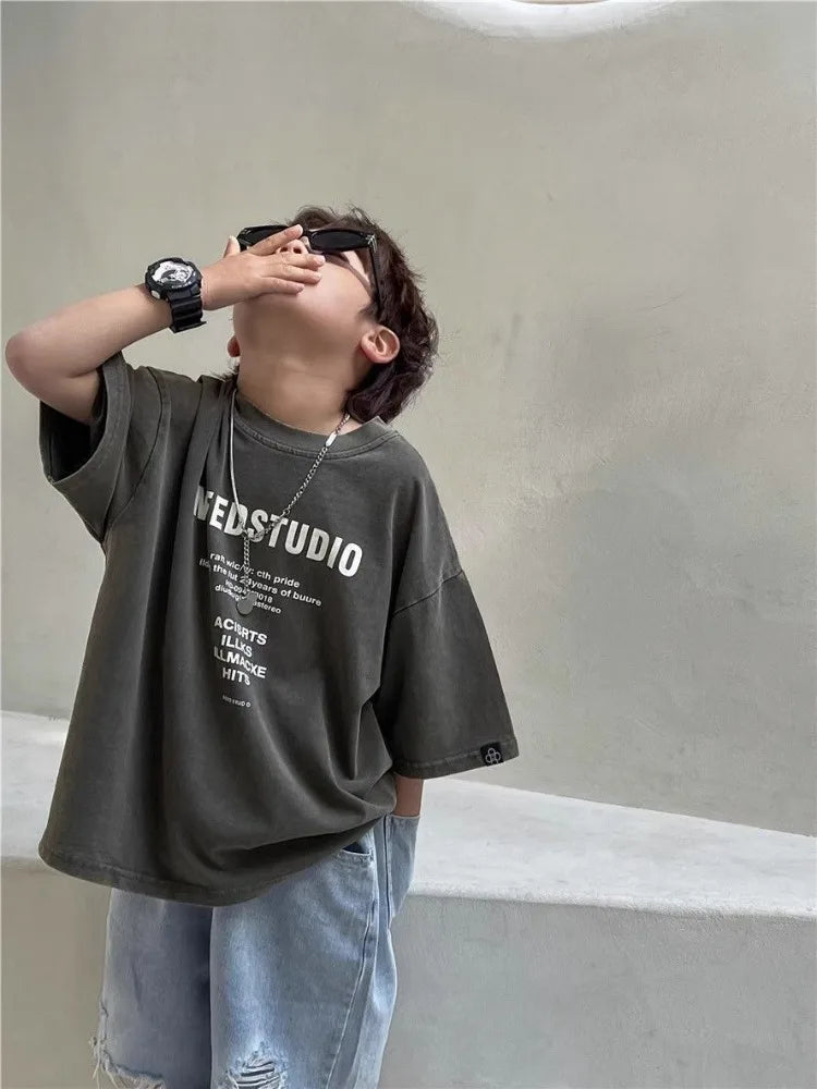 2026 New Boys' Summer 100% Cotton Streetwear Short Sleeve T Shirt Casual Half Sleeve Clothing