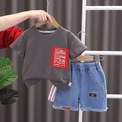 New Baby Summer Clothing Toddler Children Boy Short Sleeve Causal Letter T-shirt Pants Fashion Infant Clothes 2pcs/Set Tracksuit