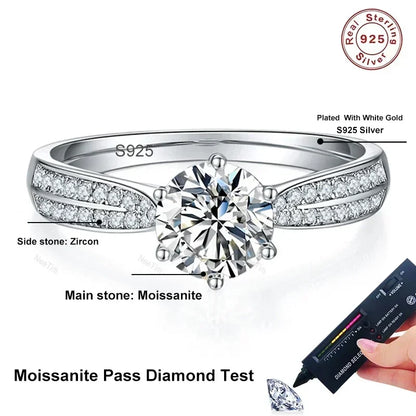 0.5ct 1ct Moissanite Engagement Ring Women Proposal Rings S925 Sterling Silver with White Gold Plated Wedding Band