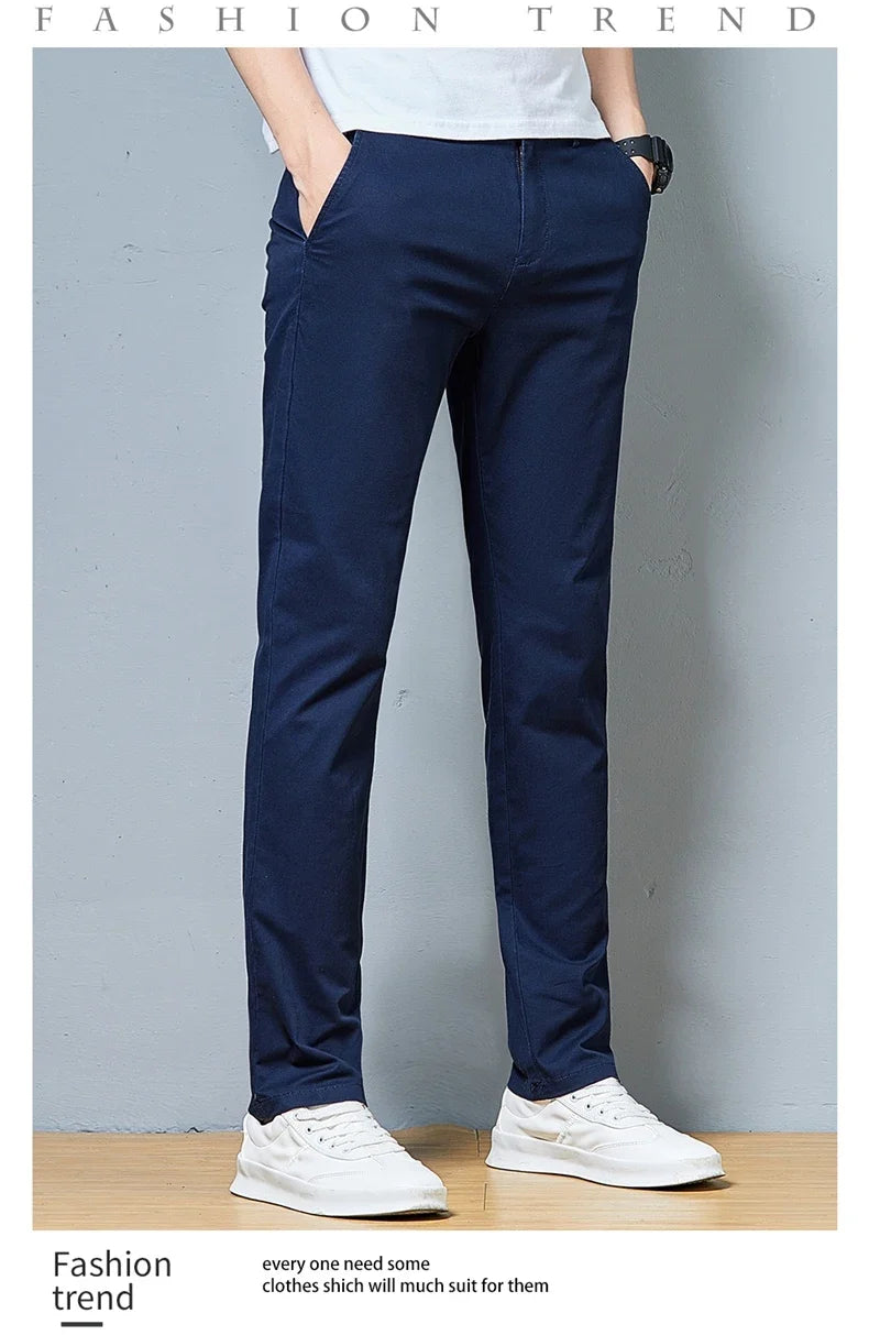 Top Grade Cotton New Brand Casual Fashion Relax Fit Long Dress Pants Korean Straight Business Trousers Office Mens Clothing 2026