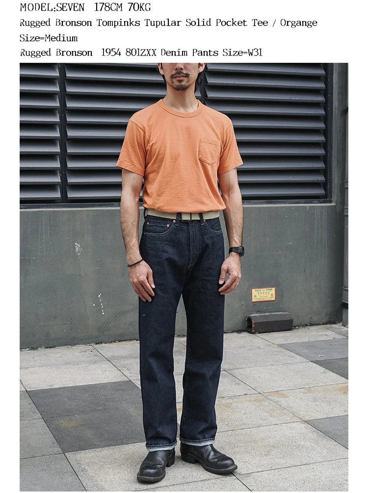 Rugged Bronson Loopwheel Tubular Pocket T-Shirt 220g Slub Cotton Men's Seamless Side Tee Short Sleeve