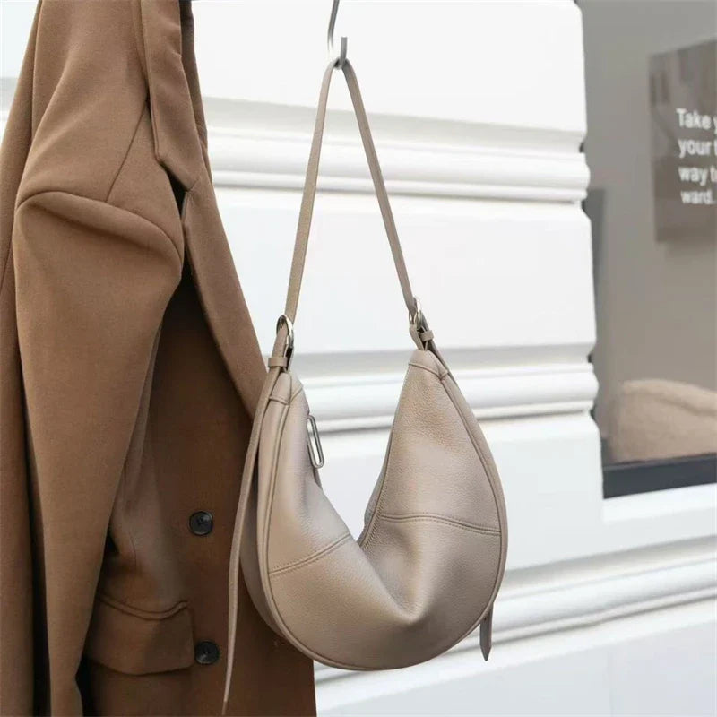 Slouchy Genuine Leather Hobo Bags For Women Luxury Cowhide Soft Crescent Shoulder Bag Crossbody Work Purses Handbags