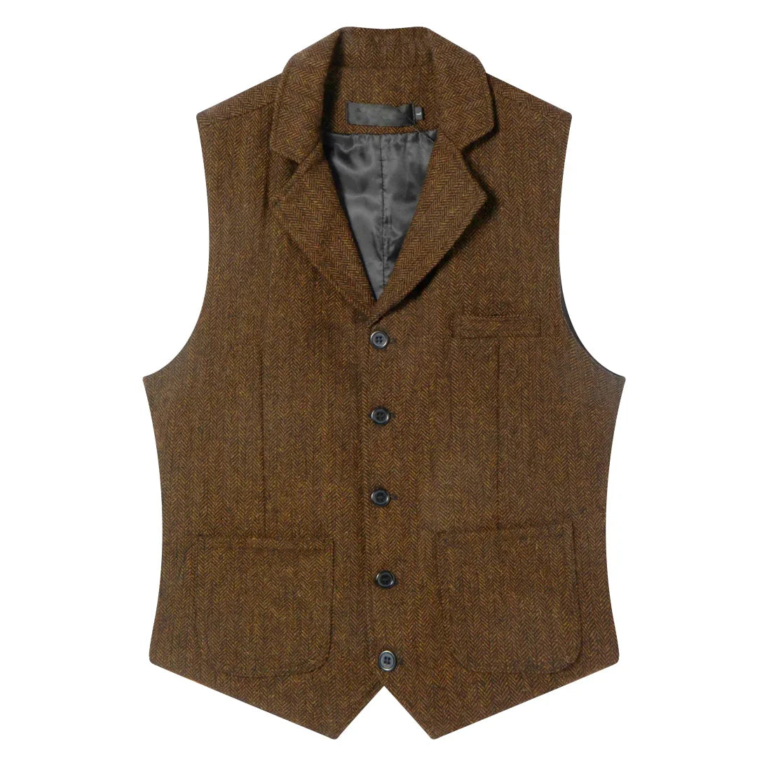 Men Vest Coffee Herringbone Single Button Lapel Waistcoat For Wedding Banquet Office Business Work Daily Casual Men Suit Vest