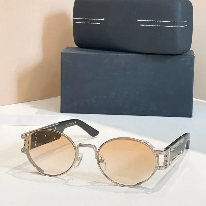 Oval Designer Sunglasses for Men Women Small Frame Alloy Acetate Germany Brand Design High Quality UV400 Classical Eyeglasses