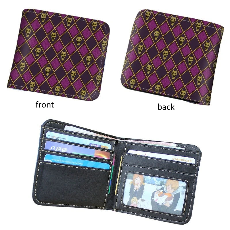 Anime JoJo's Bizarre Adventure - Portefeuille pliant en cuir synthétique PU kaki pour homme - Porte-monnaie cool Kujo Jotaro avec pince à billets