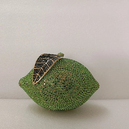Green Lemon Shaped Rhinestone Handbags for Cocktail Party Women Gorgeous Crystal Wedding Bridal Cutch Purse Evening Bags