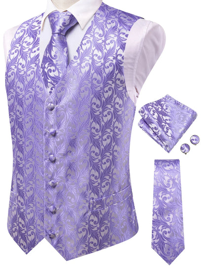 Men's Classic Floral Vest & Tie Hanky Cufflinks Set – Waistcoat for Weddings Events Party Gift
