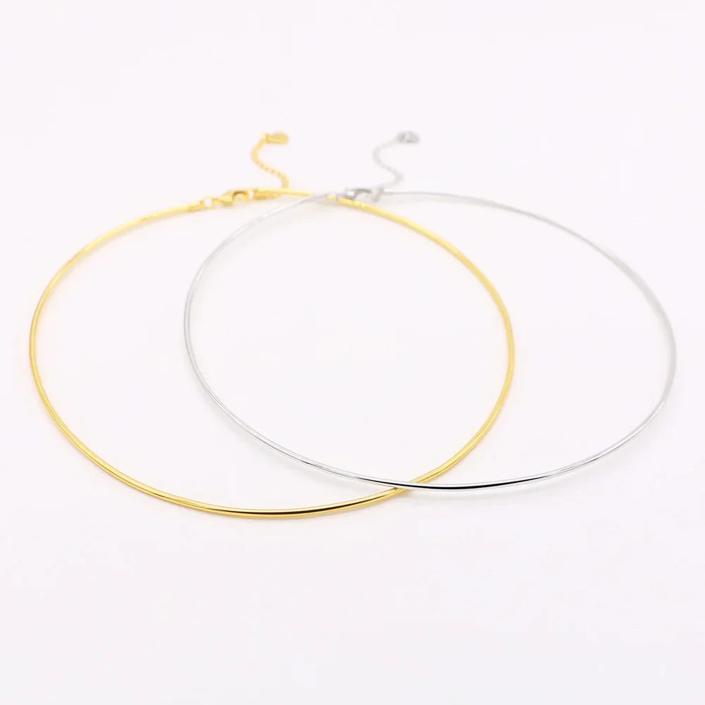 Vintage Simple 925 Sterling Silver Necklace Geometric Choker Shiny And Delicate Collarbone Chain For Women's Golden Jewellery