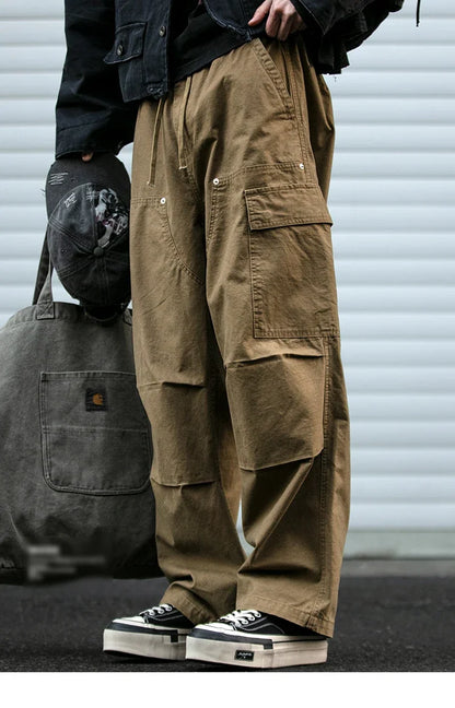 American Tactical Cargo Pants Men Heavyweight Cotton Loose Fit Straight Leg Camouflage Vintage Washed Outdoor Streetwear Premium