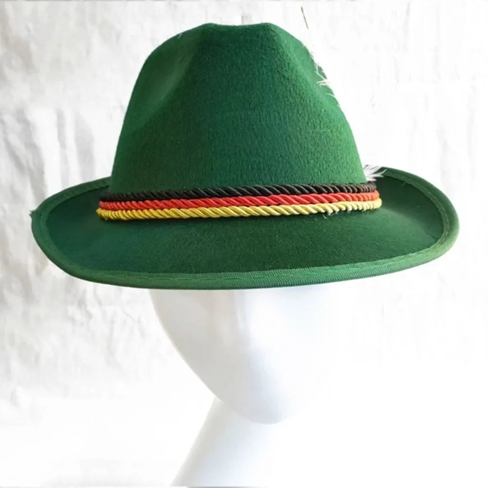 Munich Beer Hats German Oktoberfest Fedora Panama Jazz Feather Felt Hat Halloween Costume Cosplay Cap for Men Woman