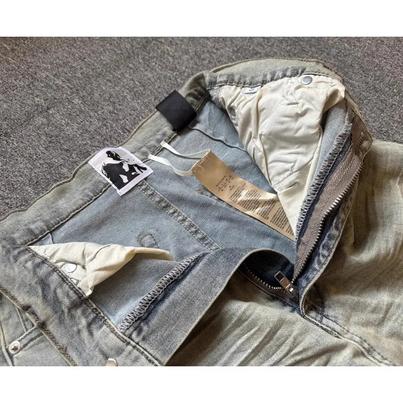 Brand New Rick Washed Blue Zipper Pocket Fit Slim Fit PANT Jeans Cotton Denim Pants Comfort Casual Jeans Size S M L XL #B4