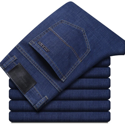 Summer New Elastic Men's Jeans Fashion Comfortable Business Straight Stretch Cotton Casual Denim Pants Brand Male Thin Trousers