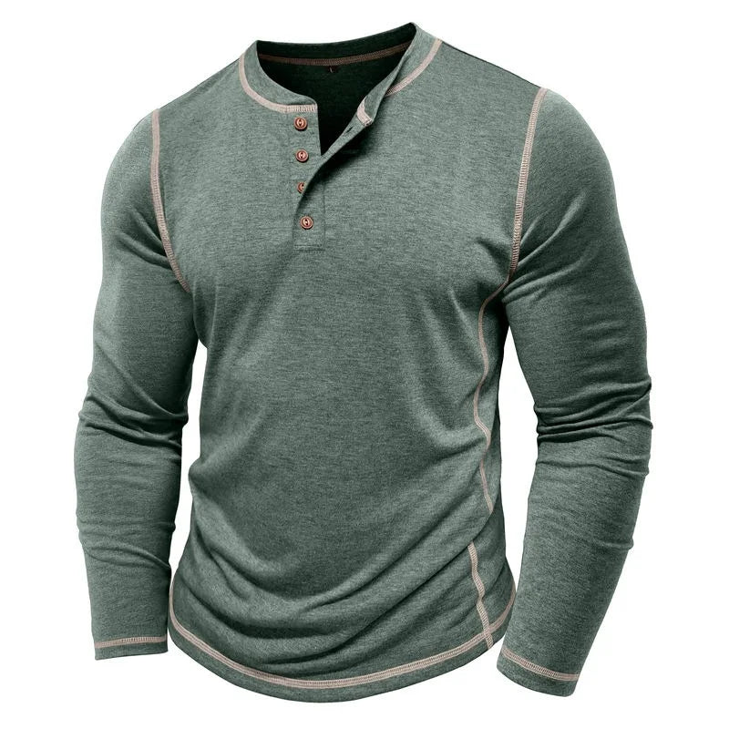 Men's Cotton Button Henley Neck Shirt Long Sleeve Casual Button Solid Color Fashion Streetwear Tops Tees T-Shirts Men Clothing