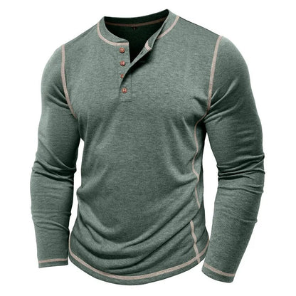 Men's Cotton Button Henley Neck Shirt Long Sleeve Casual Button Solid Color Fashion Streetwear Tops Tees T-Shirts Men Clothing