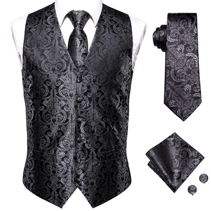 Brand New Mens Suit Dress Vests Necktie Hankerchief Cufflinks Set Silk Slim Fit Male Waistcoat Jacquard Waist Jacket Gilet Homme