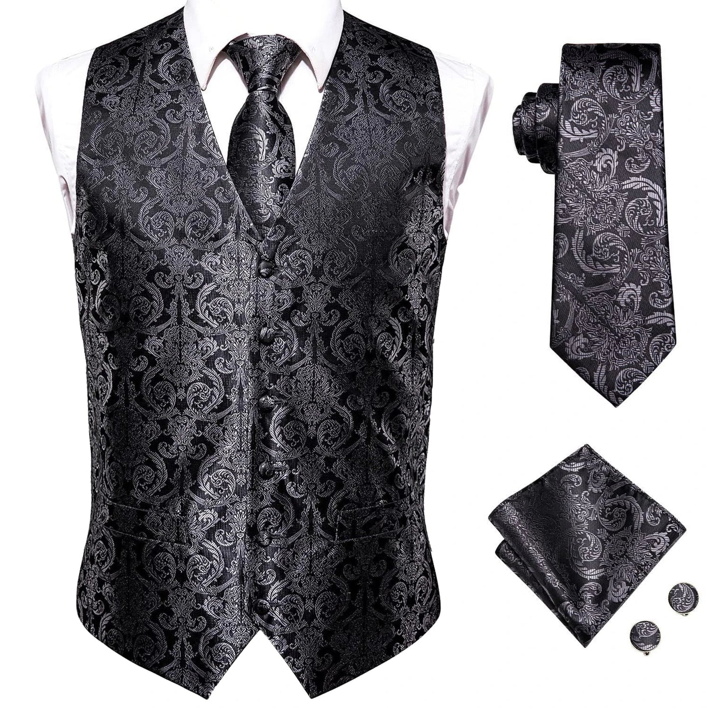 20 Color Men's Vests Tie Business Formal Dress Slim Sleeveless Jacket 4PC Hanky Cufflink Blue Paisley Suit Waistcoat