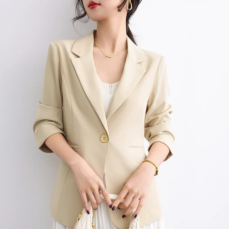 Summer Lightweight Women'S Blazer Elegant Suit Jacket Simple Casual Solid Color Versatile Short Three-Quarter Sleeve Coat