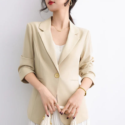 Summer Lightweight Women'S Blazer Elegant Suit Jacket Simple Casual Solid Color Versatile Short Three-Quarter Sleeve Coat