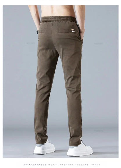Spring Summer Men's Casual Pants Korean Fashion Cotton Thin Soft Elastic Slim Business Trousers Black Green Khaki