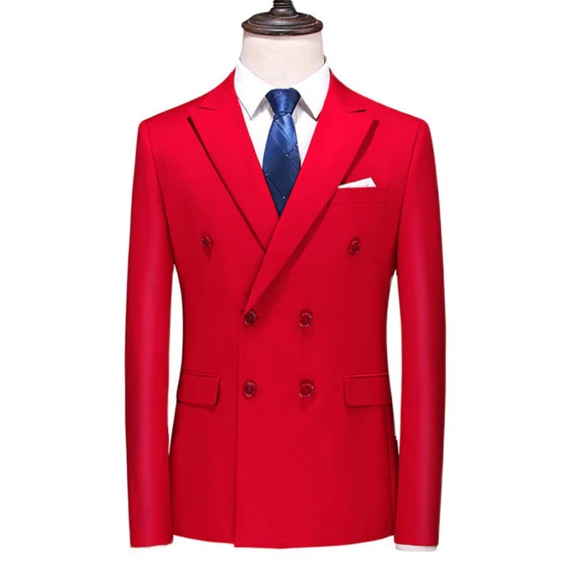 17 Colors Men Fashion Double Breasted Suit Jacket Korean Classic Solid Color Formal Business Office Slim Casual Wedding Blazers