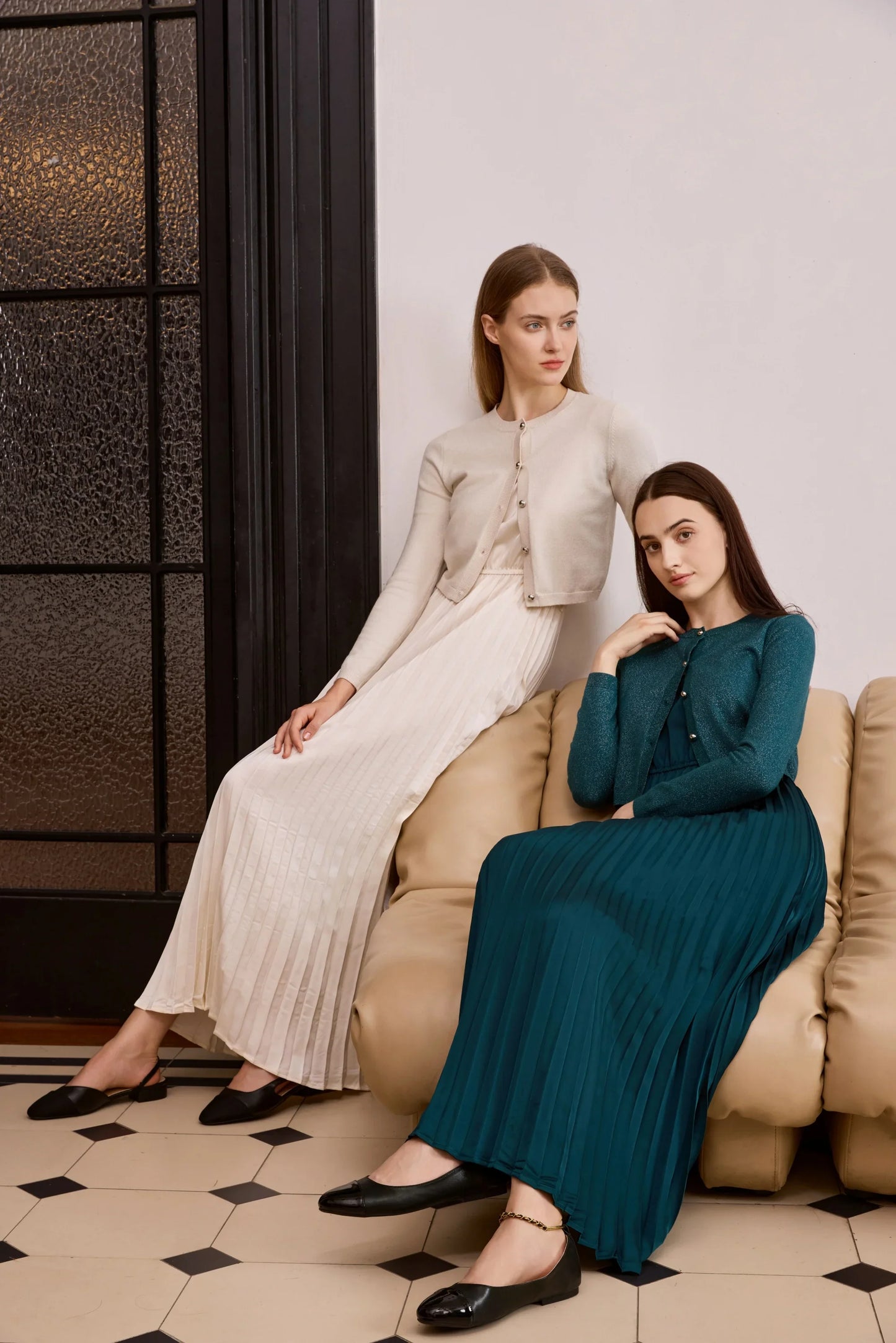 AP Women 2026 Autumn and Winter New Design Shine Cardigan and Pleated Slip Dress Elegant Lady Clothing