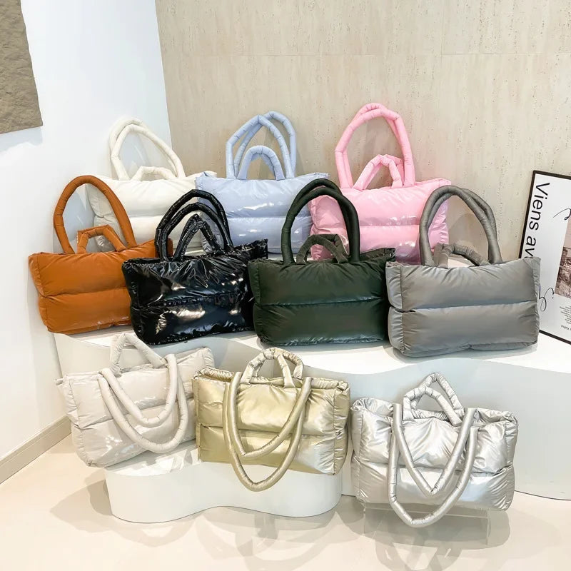 Fashion Large Capacity Puffer Shoulder Bags Padded Women Handbags Casual Nylon Quilted Big Tote Bag Warm Winter Shopper Purses