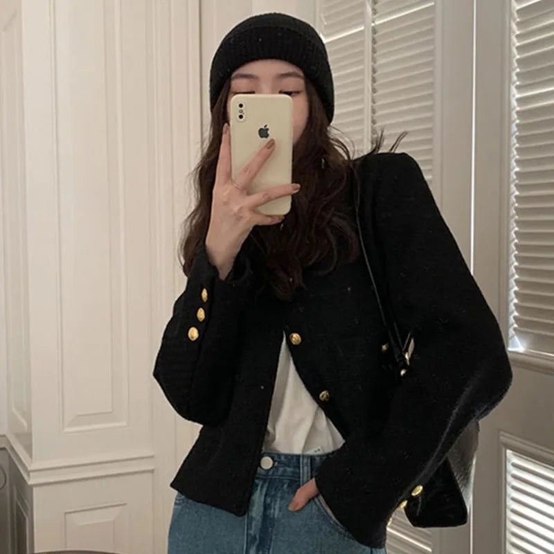 Hot Selling Slimming Vinegar Medium Long Suit Collar Windbreaker Women's Commuting Temperament Suit Jackets Single Breasted