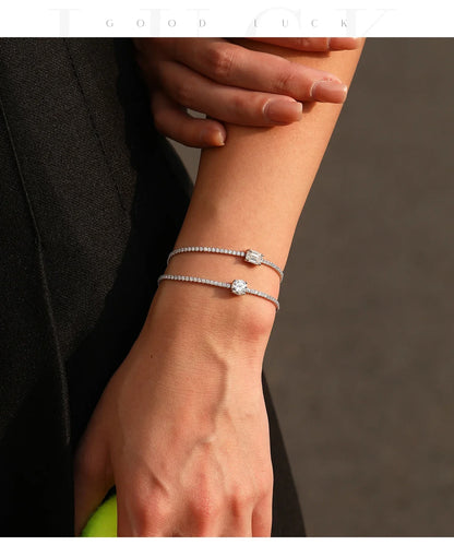 1CT Round D Color Moissanite Tennis Bracelet 925 Sterling Silver Luxury Stackable Bracelets For Women Vacation Jewelry