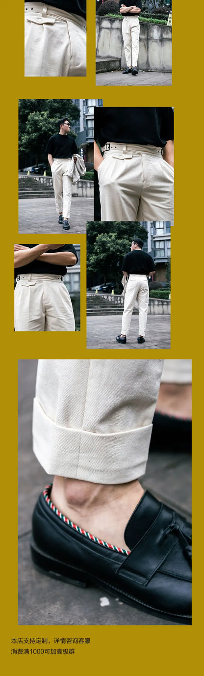 Spring/Summer Cotton Shell Seed Beige Men's Contour Pants American Vintage High Density Cotton Slim Nine Minute