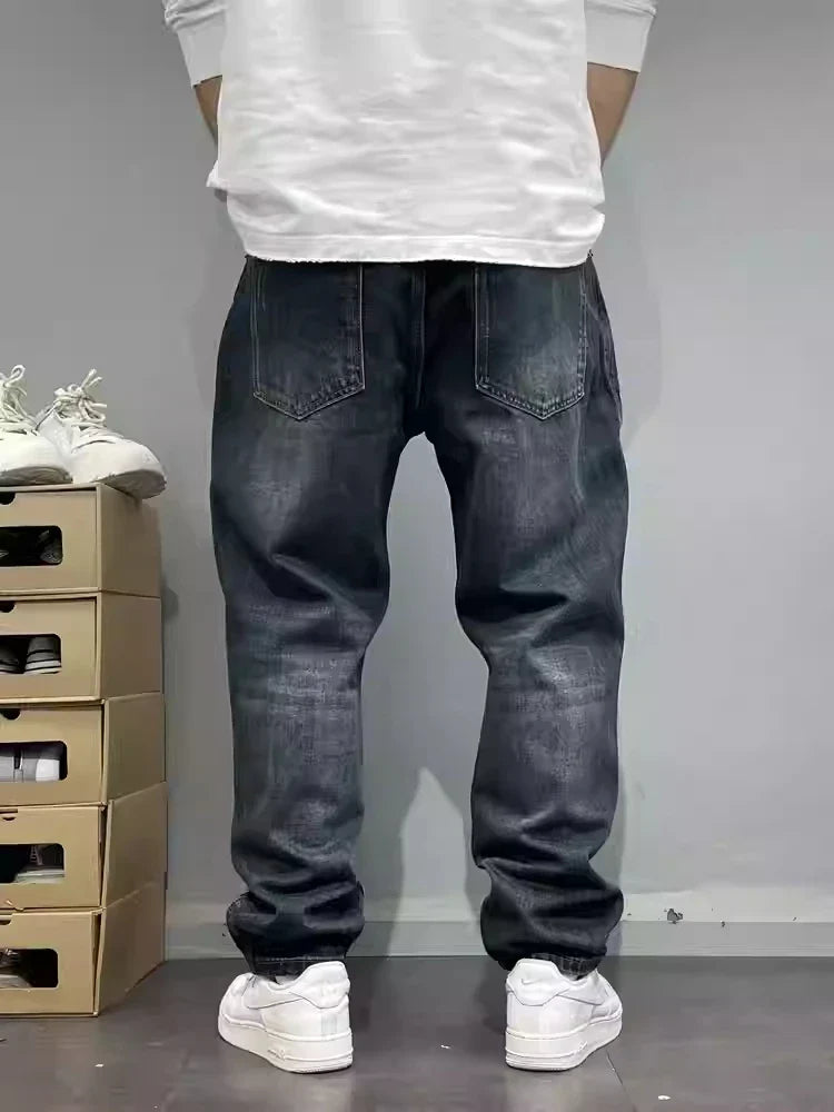 Patchwork Straight Leg Jeans Plus Size Multi Pocket Japanese Streetwear High Quality Trendy Skater Fit Denim Trousers 2025 New