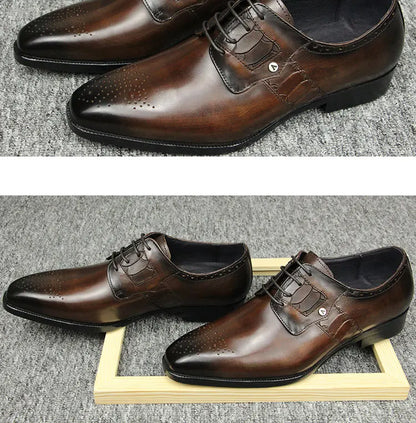 High Grade Men Derby Formal Leather Shoe Lace Up Brogue Dress Wear Male Wedding Shoe Social Office Genuine Cephalopod Shoes Gift
