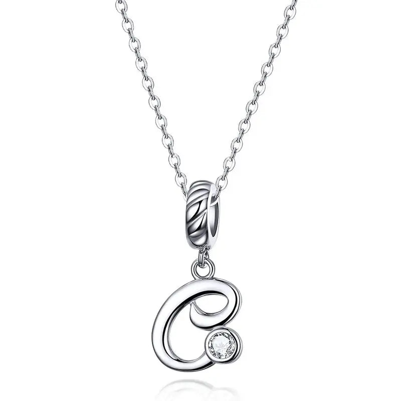 925 Sterling Silver Vintage Letter A to Z Pendant Necklace Initial Long Chain Necklace Platinum Plated Women Fine Jewelry