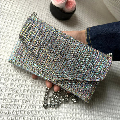Rhinestones Bag for Women 2024 Mini Purses and Handbags Clutch Wallets Ladies PU Leather Chain Party Evening Shoulder Bag
