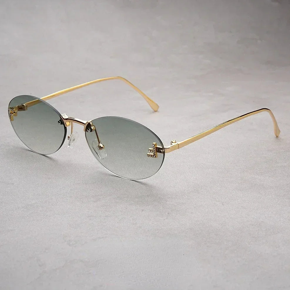 Rimless Oval Sunglasses Women 2025 New Fashion Gradient Ocean Lenses Sun Glasses Stylish Women Luxury Brand Design Shades