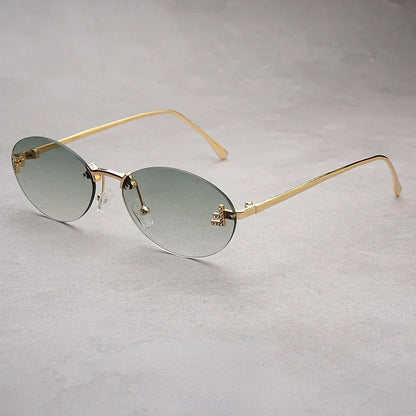 Rimless Oval Sunglasses Women 2025 New Fashion Gradient Ocean Lenses Sun Glasses Stylish Women Luxury Brand Design Shades