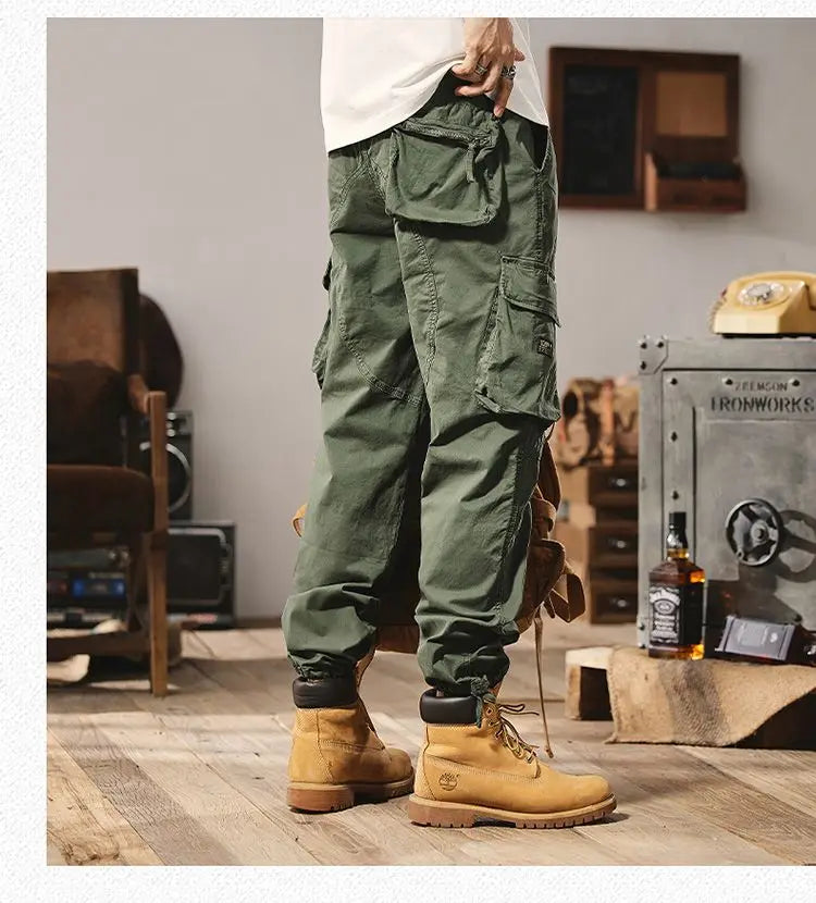 Men Fashion Military Cargo Pants Regualr Straight Fit Cotton Camouflage Green Black Grey Color Trousers W9202