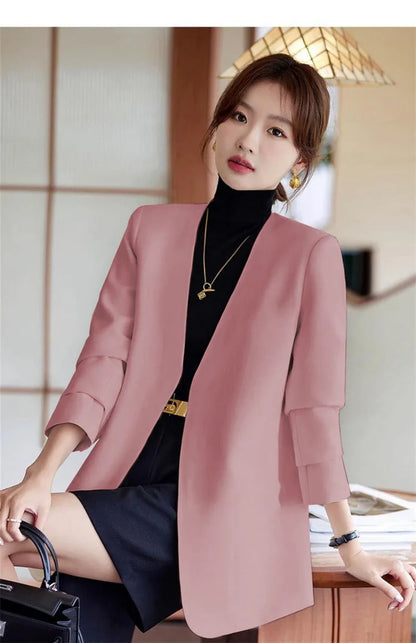 Fashionable Versatile Spring Autumn Women's Blazer Jacket Korean Style Street Style Long Sleeve Suit Coat Pure Color Commute...