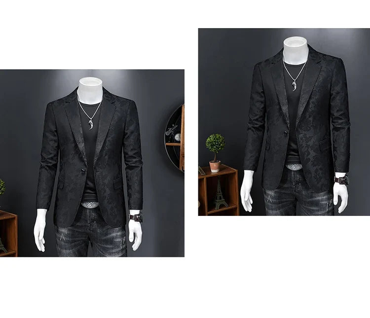 British Style Luxury Jacquard Blazers Men Clothing 2022 Business Slim Fit Casual Suit Coat Men Groom Wedding Suit Printed Blazer