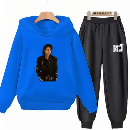 Children's Hoodie+Pants Suit Black 3-12 Years Girl Sweatshirt Sets Boys Pants Suits Michael Jackson Printing Autumn Clothing